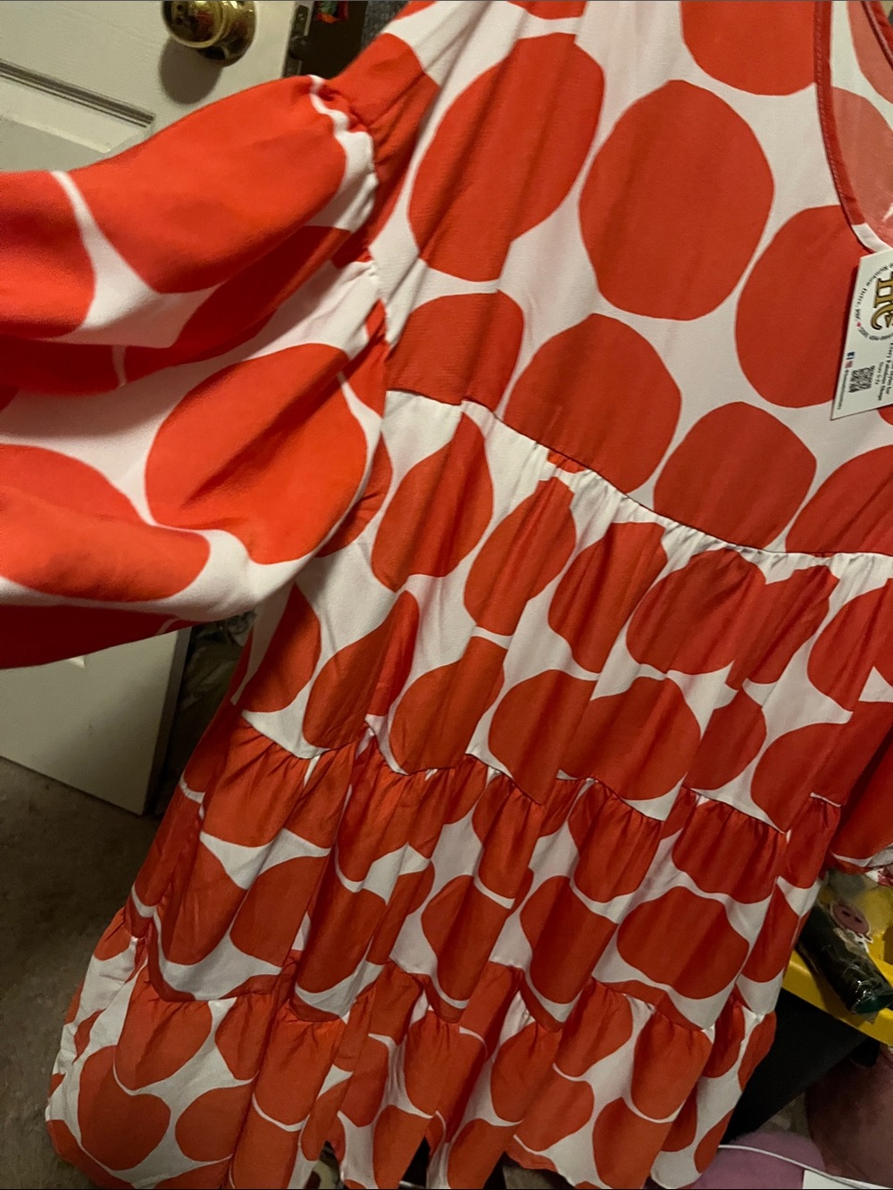 Oversized Orange Polka Dot Tiered Midi Dress - Picture 2 of 5